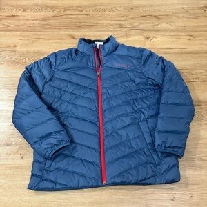 Spyder Mens XL Blue Down Puffer Jacket Red Zip Ripstop Insulated Winter Coat